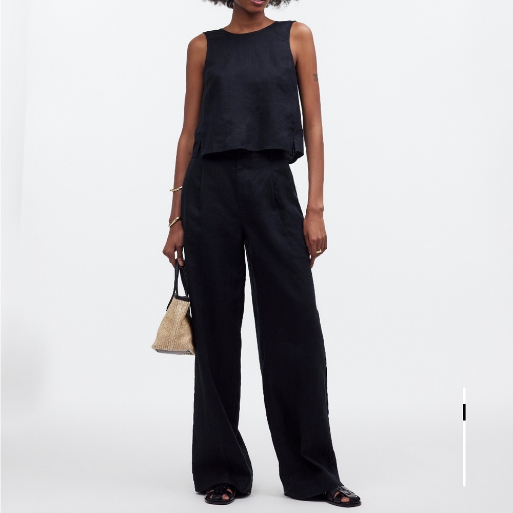 Madewell Black Sleeveless Tie Back Scoopneck Linen Tank Top - Picture 5 of 6